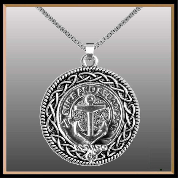 Clark Clan Crest Celtic Interlace Disk Pendant, Scottish Family Crest  ~ CLP06
