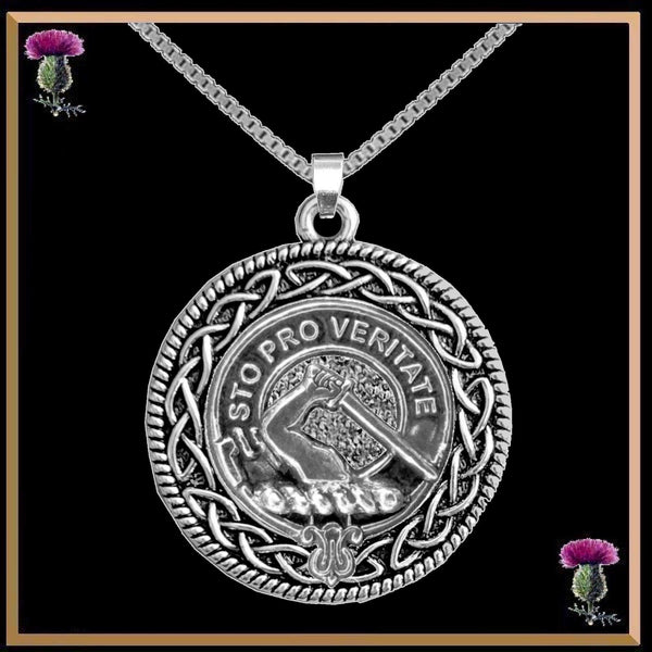 Guthrie Clan Crest Celtic Interlace Disk Pendant, Scottish Family Crest  ~ CLP06