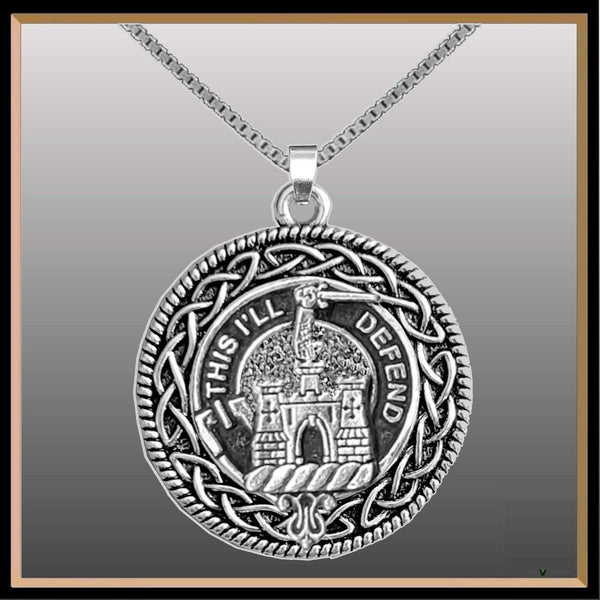 Kincaid Clan Crest Celtic Interlace Disk Pendant, Scottish Family Crest  ~ CLP06