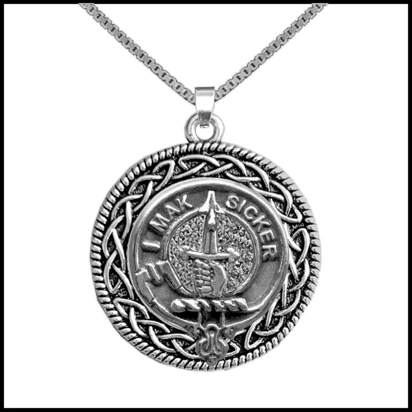 Kirkpatrick Clan Crest Celtic Interlace Disk Pendant, Scottish Family Crest  ~ CLP06