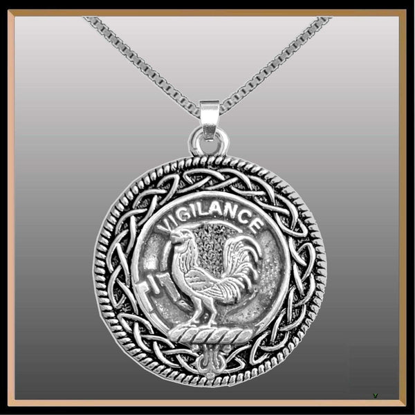 Laing Clan Crest Celtic Interlace Disk Pendant, Scottish Family Crest  ~ CLP06