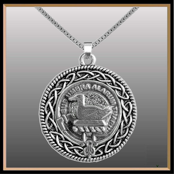 Lauder Clan Crest Celtic Interlace Disk Pendant, Scottish Family Crest  ~ CLP06