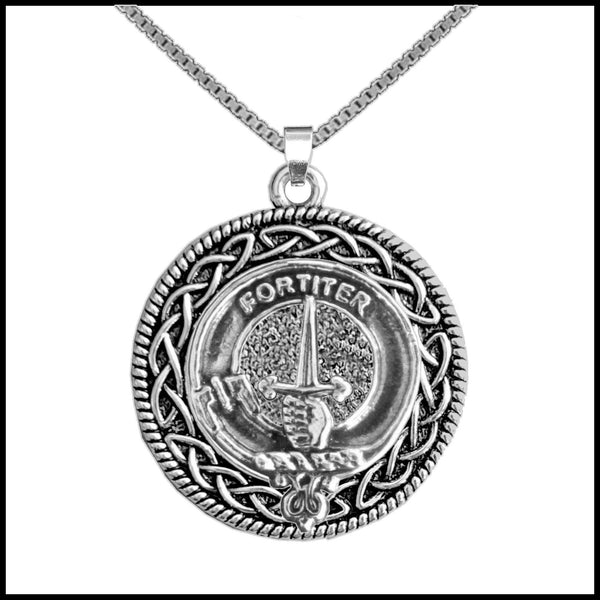 MacAlister Clan Crest Celtic Interlace Disk Pendant, Scottish Family Crest  ~ CLP06