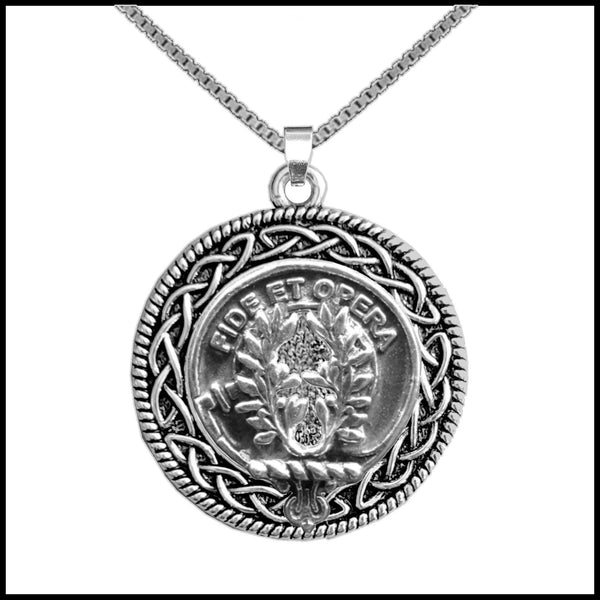 MacArthur Clan Crest Celtic Interlace Disk Pendant, Scottish Family Crest  ~ CLP06