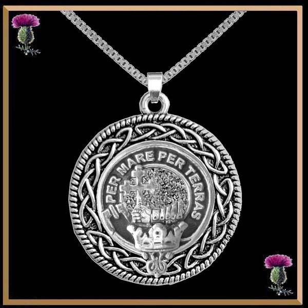 MacDonald Clan Crest Celtic Interlace Disk Pendant, Scottish Family Crest  ~ CLP06