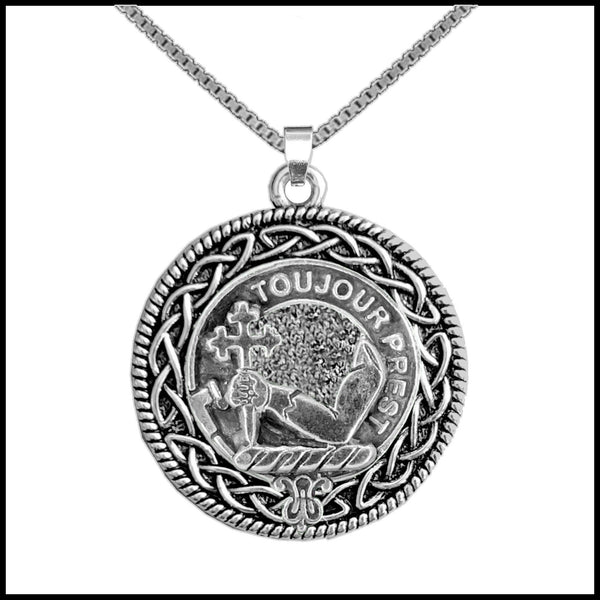 MacDonald Dunnyveg Clan Crest Celtic Interlace Disk Pendant, Scottish Family Crest  ~ CLP06