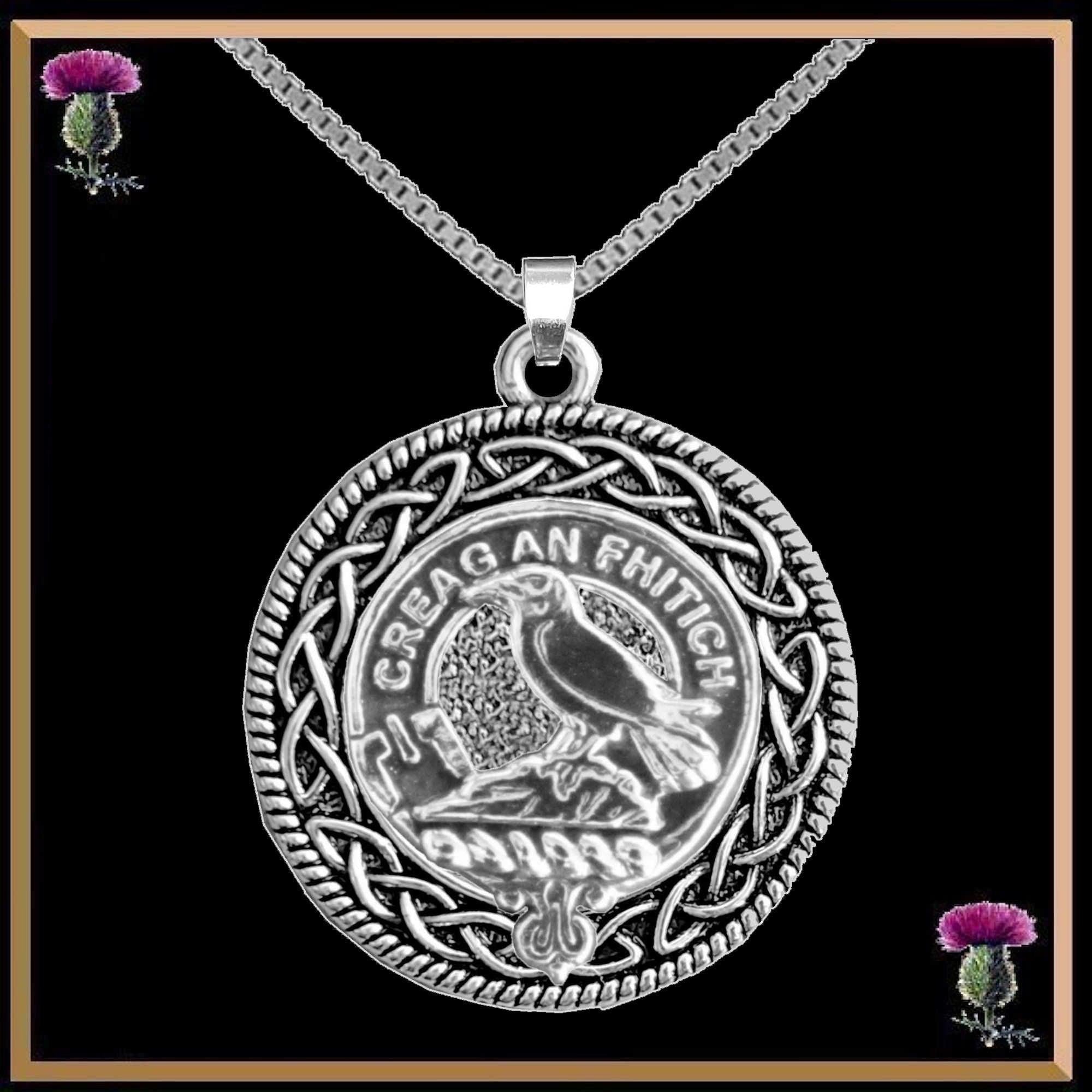 MacDonell Clan Crest Celtic Interlace Disk Pendant, Scottish Family Crest  ~ CLP06
