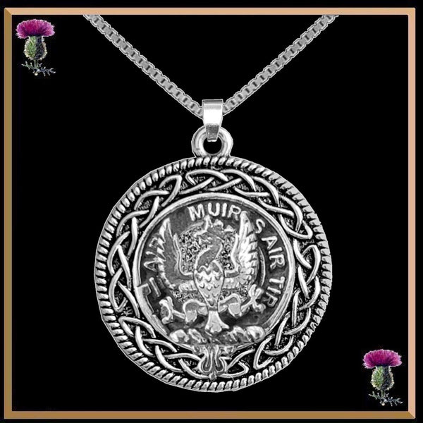 MacDonald Keppock Clan Crest Celtic Interlace Disk Pendant, Scottish Family Crest  ~ CLP06