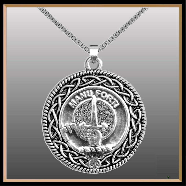 MacKay Clan Crest Celtic Interlace Disk Pendant, Scottish Family Crest  ~ CLP06