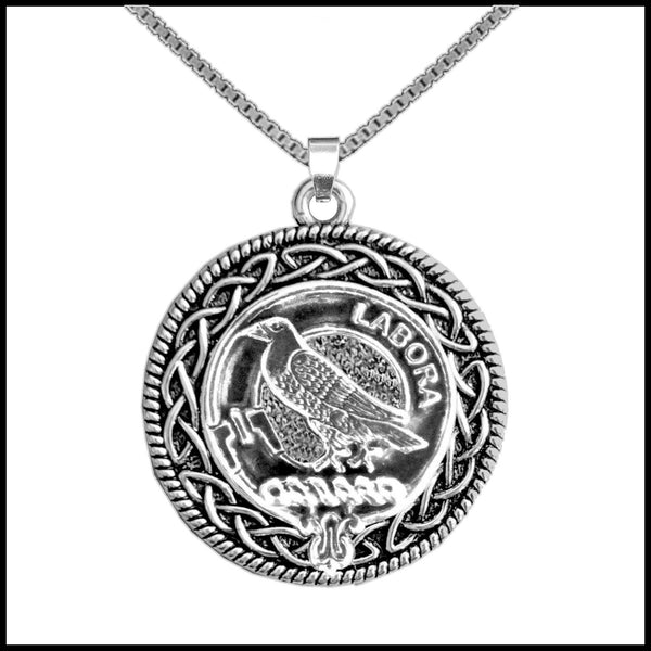 MacKie Clan Crest Celtic Interlace Disk Pendant, Scottish Family Crest  ~ CLP06