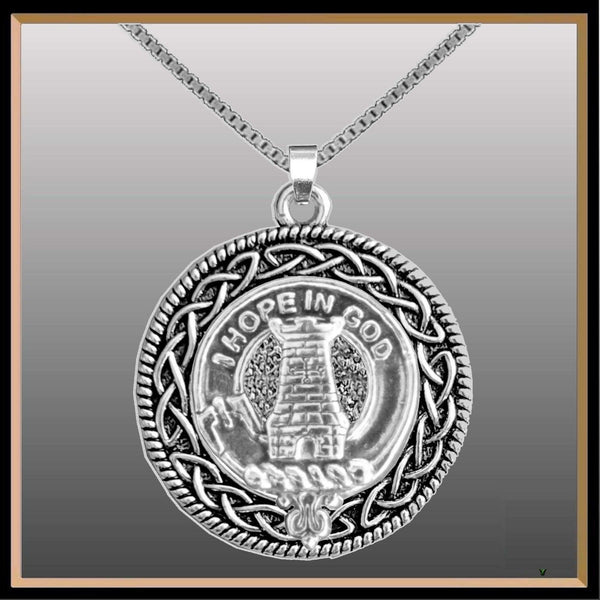 MacNaughton Clan Crest Celtic Interlace Disk Pendant, Scottish Family Crest  ~ CLP06