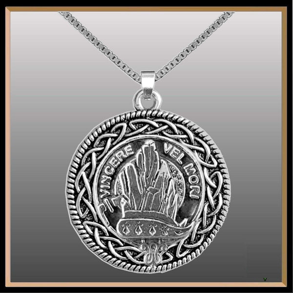 MacNeill Clan Crest Celtic Interlace Disk Pendant, Scottish Family Crest  ~ CLP06