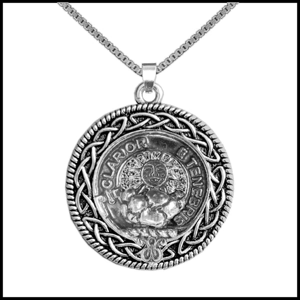 Purves Clan Crest Celtic Interlace Disk Pendant, Scottish Family Crest  ~ CLP06