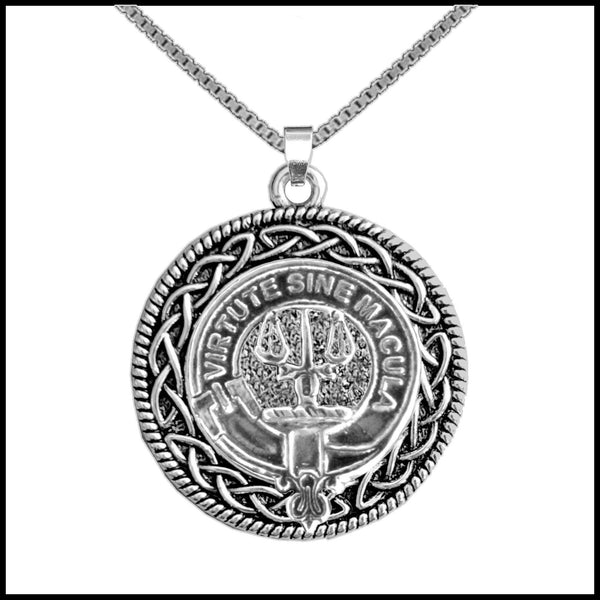 Russell Clan Crest Celtic Interlace Disk Pendant, Scottish Family Crest  ~ CLP06