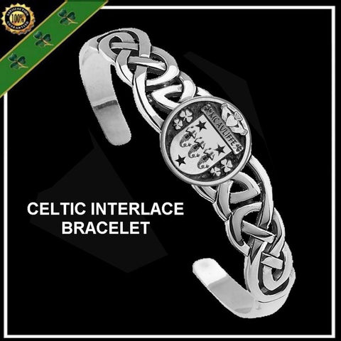 McAuliffe Irish Coat of Arms Disk Cuff Bracelet - Sterling Silver