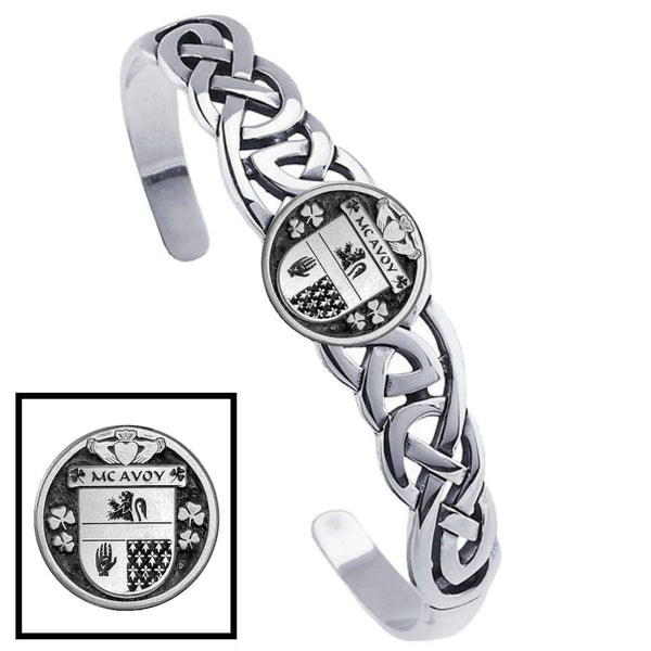 McAvoy Irish Coat of Arms Disk Cuff Bracelet - Sterling Silver