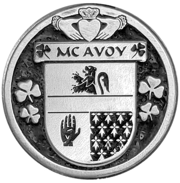 McAvoy Irish Coat of Arms Disk Cuff Bracelet - Sterling Silver