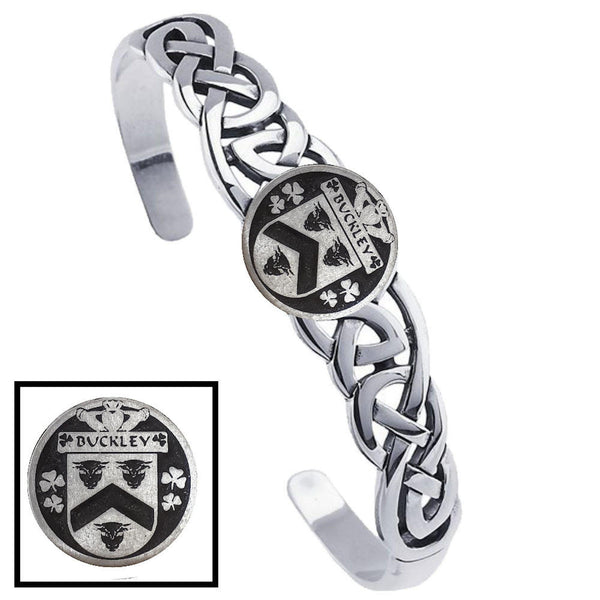 Buckley Irish Coat of Arms Disk Cuff Bracelet - Sterling Silver