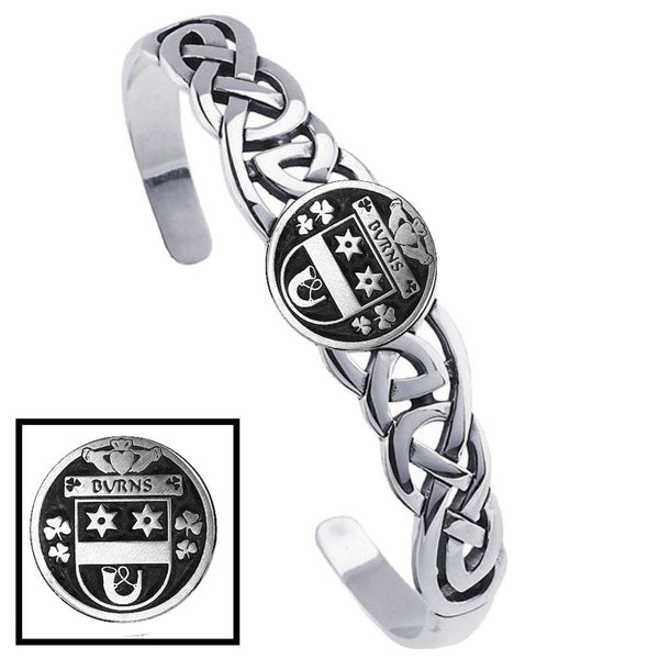 Burns Irish Coat of Arms Disk Cuff Bracelet - Sterling Silver