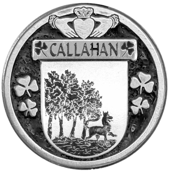 Callahan Irish Coat of Arms Disk Cuff Bracelet - Sterling Silver