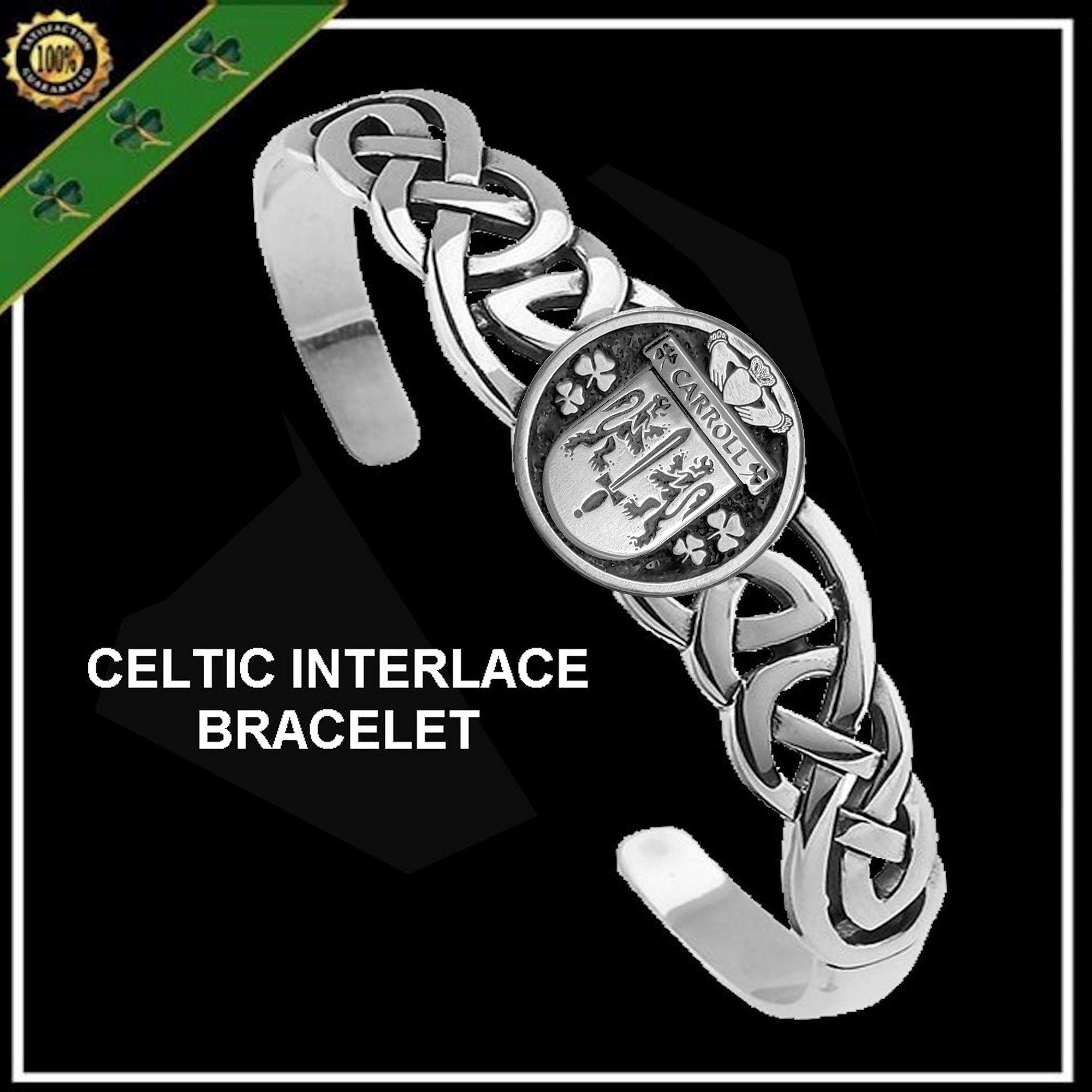 Carroll Irish Coat of Arms Disk Cuff Bracelet - Sterling Silver