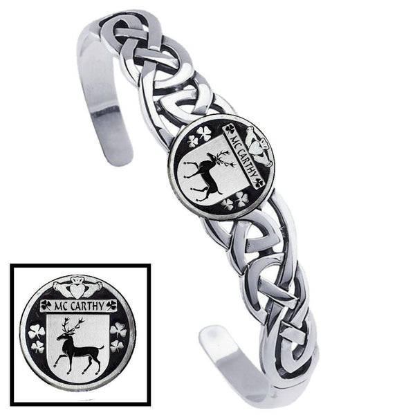 McCarthy Irish Coat of Arms Disk Cuff Bracelet - Sterling Silver