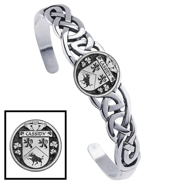 Cassidy Irish Coat of Arms Disk Cuff Bracelet - Sterling Silver