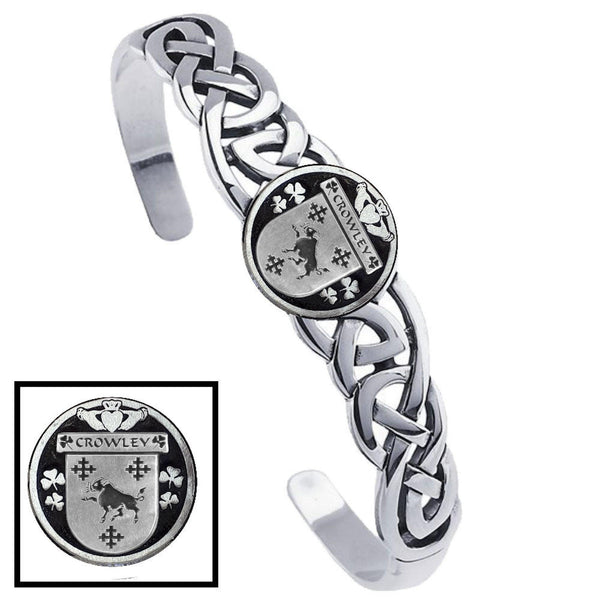 Crowley Irish Coat of Arms Disk Cuff Bracelet - Sterling Silver
