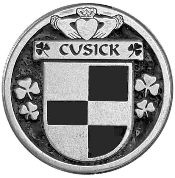 Cusick Irish Coat of Arms Disk Cuff Bracelet - Sterling Silver