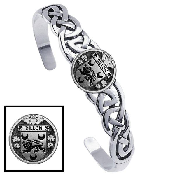 Dillon Irish Coat of Arms Disk Cuff Bracelet - Sterling Silver