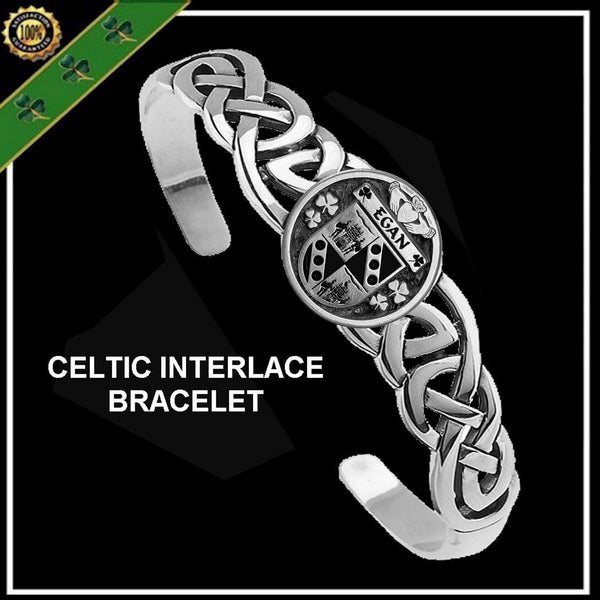 Egan Irish Coat of Arms Disk Cuff Bracelet - Sterling Silver