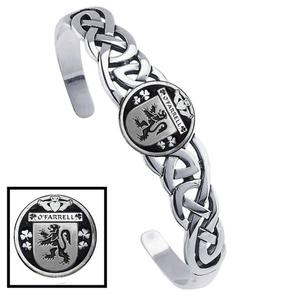 O'Farrell Irish Coat of Arms Disk Cuff Bracelet - Sterling Silver