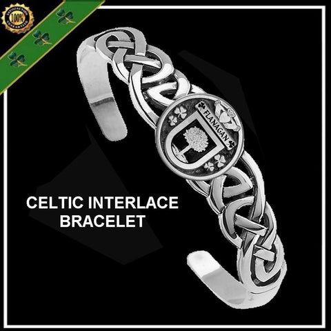 Flanagan Irish Coat of Arms Disk Cuff Bracelet - Sterling Silver