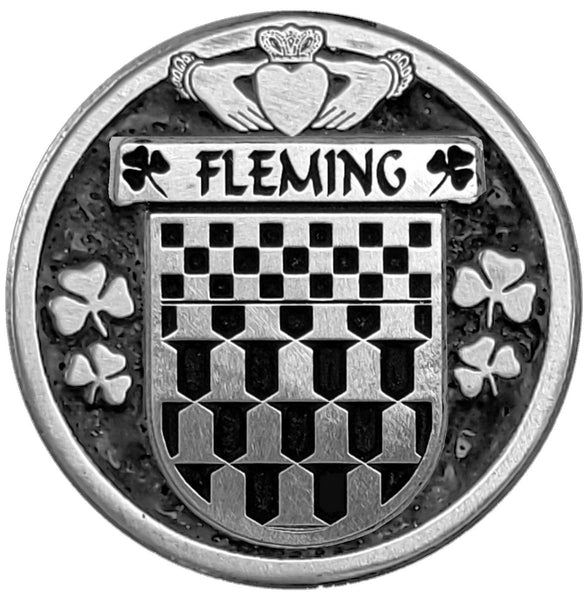 Fleming Irish Coat of Arms Disk Cuff Bracelet - Sterling Silver