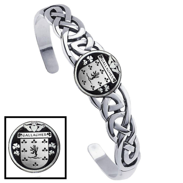 Gallagher Irish Coat of Arms Disk Cuff Bracelet - Sterling Silver