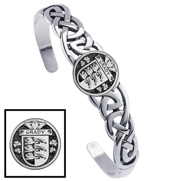 Grady Irish Coat of Arms Disk Cuff Bracelet - Sterling Silver