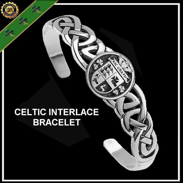 McGrath Irish Coat of Arms Disk Cuff Bracelet - Sterling Silver