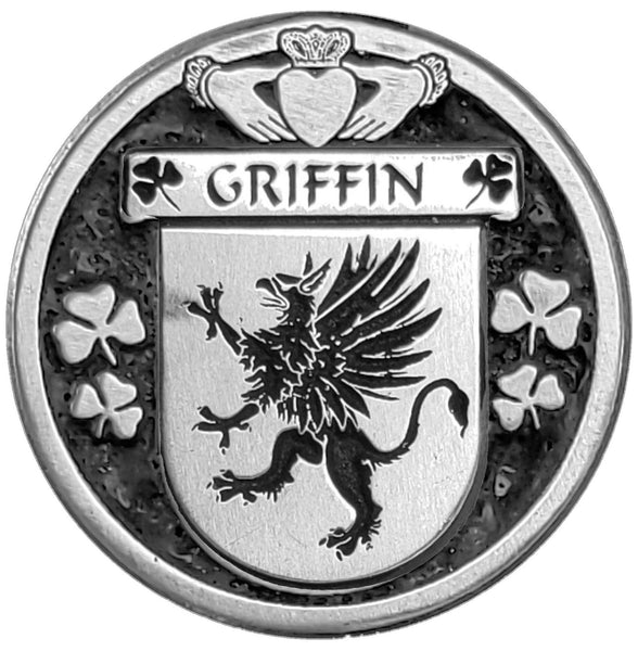 Griffin Irish Coat of Arms Disk Cuff Bracelet - Sterling Silver