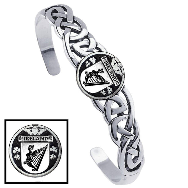 Ireland Irish Coat of Arms Disk Cuff Bracelet - Sterling Silver