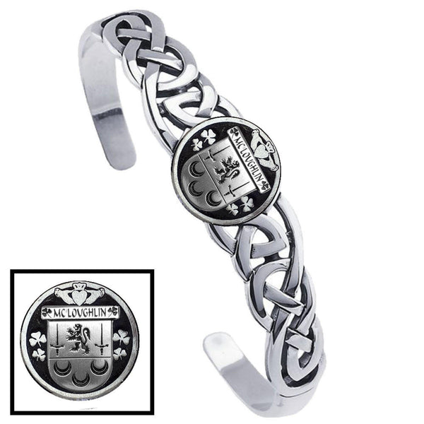 McLoughlin Irish Coat of Arms Disk Cuff Bracelet - Sterling Silver