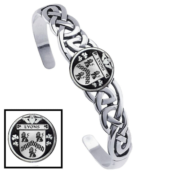Lyons Irish Coat of Arms Disk Cuff Bracelet - Sterling Silver