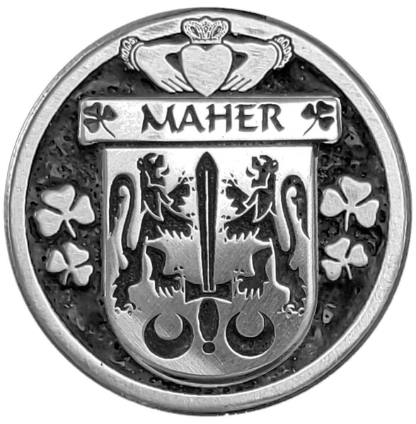 Maher Irish Coat of Arms Disk Cuff Bracelet - Sterling Silver