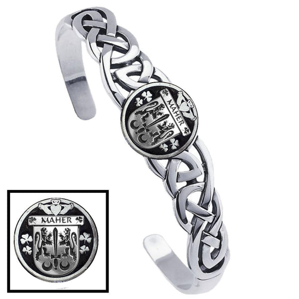Maher Irish Coat of Arms Disk Cuff Bracelet - Sterling Silver