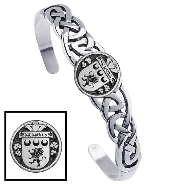 McManus Irish Coat of Arms Disk Cuff Bracelet - Sterling Silver