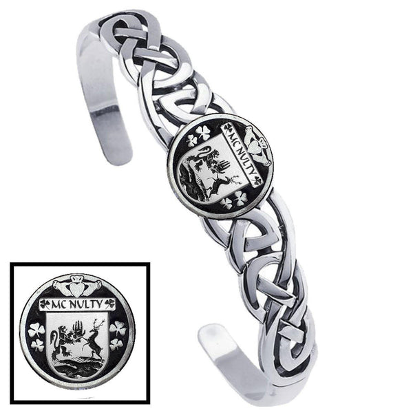 McNulty Irish Coat of Arms Disk Cuff Bracelet - Sterling Silver