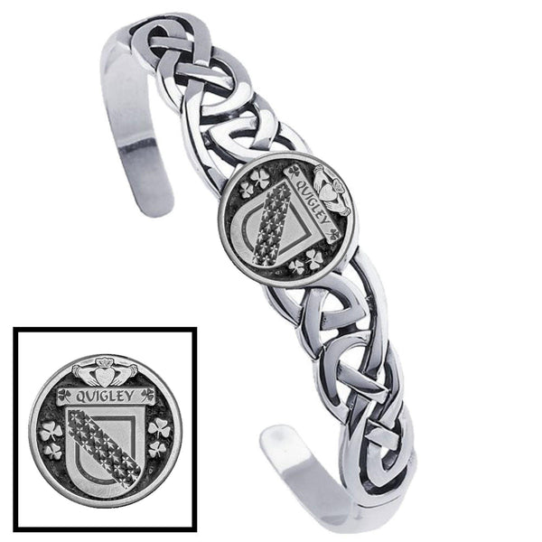 Quigley Irish Coat of Arms Disk Cuff Bracelet - Sterling Silver