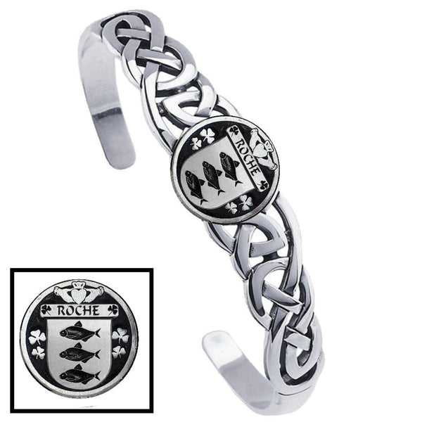 Roche Irish Coat of Arms Disk Cuff Bracelet - Sterling Silver