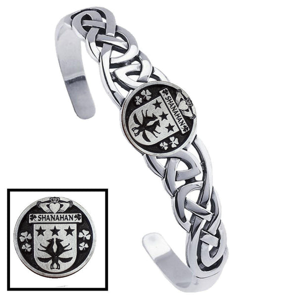 Shanahan Irish Coat of Arms Disk Cuff Bracelet - Sterling Silver