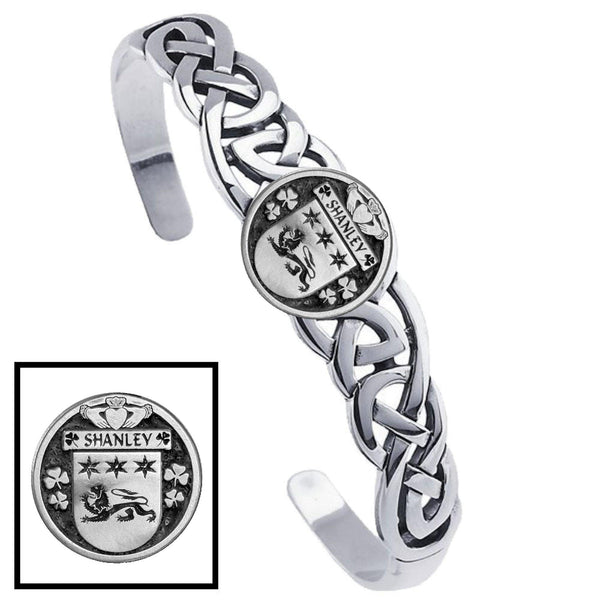 Shanley Irish Coat of Arms Disk Cuff Bracelet - Sterling Silver