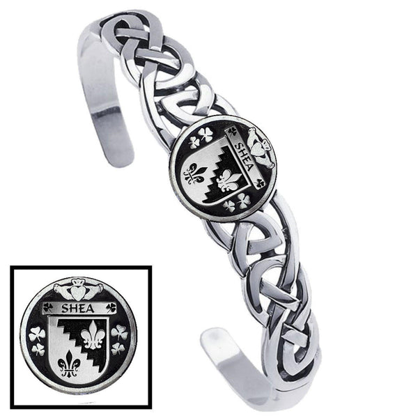 Shea Irish Coat of Arms Disk Cuff Bracelet - Sterling Silver